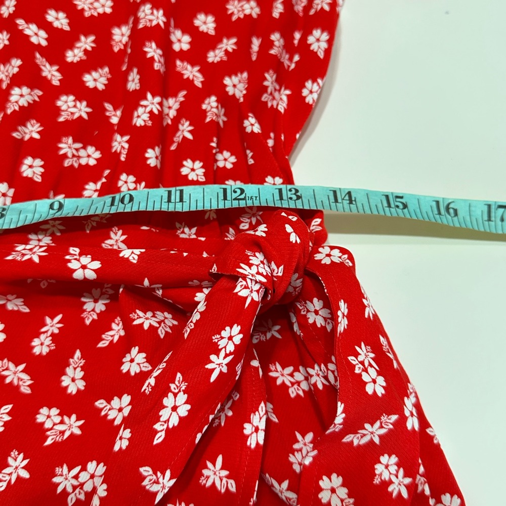 & Other Stories Floral Mini Dress Womens 8 Red Tie Waist Feminine Retro NWT - Picture 15 of 16